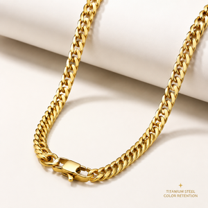 Collier chaîne gourmette épaisse en acier inoxydable 316L plaqué or 18 carats, hypoallergénique, poli, avec fermoir mousqueton, pour hommes et femmes, usage quotidien - Product Image 1