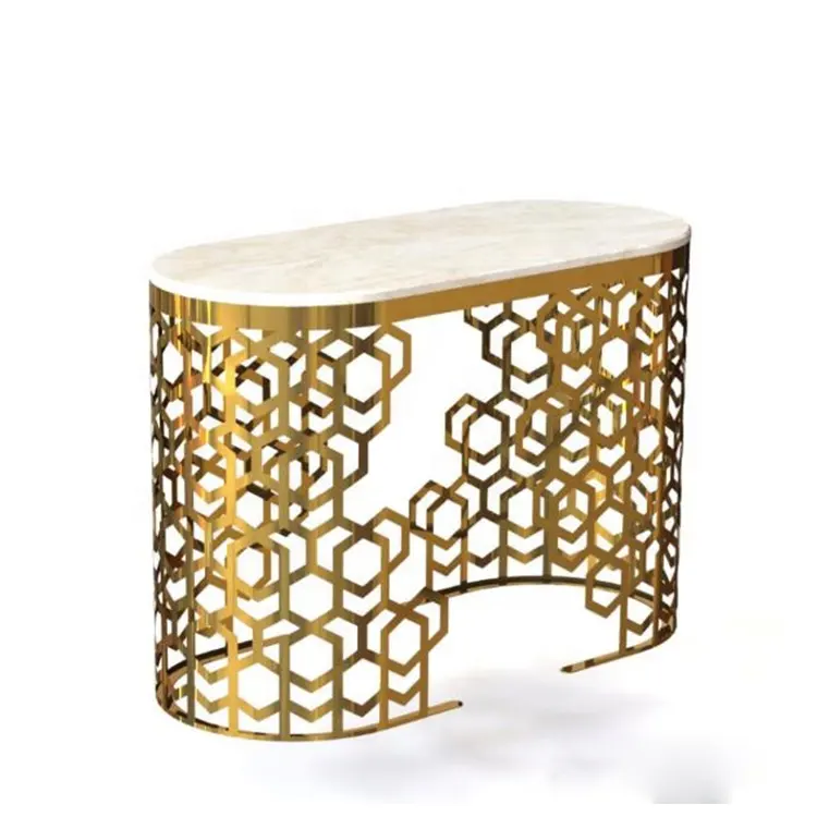 Contemporary living room furniture marble top stainless steel golden frame end table for coffee shop