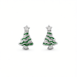 Orecchini a Perno a Forma di Albero di Natale Mint Limas in Oro Bianco con Cristalli e Strass, Design Incorniciato, Carini per Uso Quotidiano, Unisex - Product Image 1