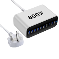 Station de charge de bureau rapide 10 ports 800W PD 3.1 USB-C USB-A, chargeur GaN, support pour téléphone portable, ordinateur portable, tablettes