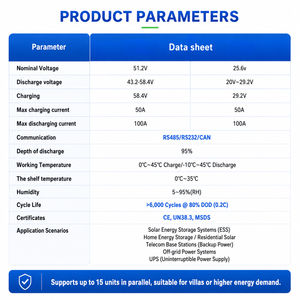 Batterie LiFePO4 48V 100Ah 51.2V <span class=keywords><strong>5</strong></span>.12kWh montée sur rack, BMS intelligent, compatible RS485 CAN avec système d'onduleur Deye <span class=keywords><strong>Growatt</strong></span> - Product Image 4
