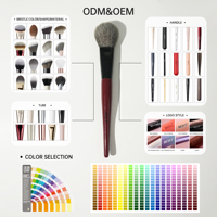 Ensemble de pinceaux de maquillage professionnels en gros avec manche en bois rouge et poils synthétiques, pour fard à joues, fond de teint, anticernes et eye-liner