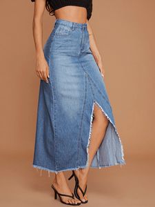 Toptan özel rahat yüksek bel bayanlar Jean etek uzun Midi yarık bölünmüş kadın etek <span class=keywords><strong>Denim</strong></span> uzun kadın etekler - Product Image 2