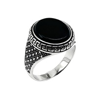 Kaanjewelry 925 Sterling Silber Siegelring für Herren mit ovalem schwarzem Onyx-Stein und griechischem Muster, graviert, edler Silberschmuck