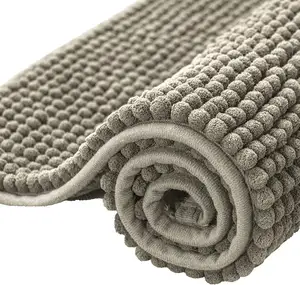 Soft Short Plush Water Absorbent Shower Mat Quick Dry Machine Washable Grey Bathroom Rugs Chenille Bath Rug