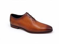 Chaussures Oxford en cuir pleine fleur patiné peintes à la main pour hommes, couleur Tan, à lacets, bout uni, chaussures habillées formelles pour mariage, affaires, bureau