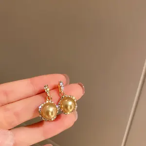 new design gold plated crystal pearl earrings drop