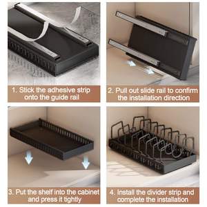 Étagère de rangement en acier à un niveau avec couvercle <span class=keywords><strong>coulissant</strong></span> pour casseroles et poêles, organisateur de cuisine sous l'armoire - Product Image 6