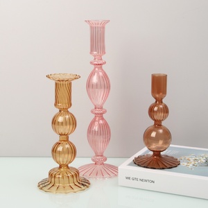 Creative Cylindrical Striped Colored Glass Handmade Candlestick Long Rod Engagement <strong>Wedding</strong> Festival Celebration <strong>Table</strong> Warm - Product Image 2