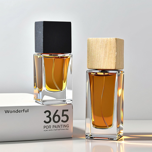 Tùy Chỉnh 30Ml 50Ml Sang Trọng Vuông Rõ Ràng Thủy Tinh Nước Hoa Rỗng Chai Cao End Vuông Dưới Nước Hoa Chai Với Gỗ Nắp - Product Image 1