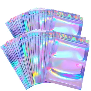 Benutzer definierte Druck Logo laminierte holo graphische Tasche Siegel Reiß verschluss Kunststoff Regenbogen Verpackung Reiß verschluss Stand Up Beutel Lebensmittel folie Aluminium Tasche