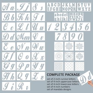 124 numéros de l'alphabet Mandala pochoirs petit grand majuscule 2 et 4 pouces Arts artisanat lettres <span class=keywords><strong>pochoir</strong></span> modèle réutilisable - Product Image 2