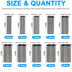 100個銅ダブルバレル圧着スリーブ高強度真鍮圧着ループスリーブフィッシングラインチューブコネクタサイズ0.8-2.6mm - Product Image 2