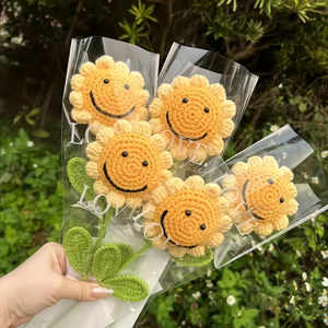 Fiori all'uncinetto fatti a mano HY-13, adorabili girasoli all'uncinetto, decorazioni per casa, ufficio e auto, bouquet di fiori all'uncinetto, accessori. - Product Image 4