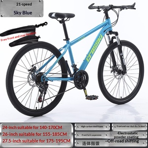 Vélo de montagne pour adultes, 21 vitesses, suspension avant, vitesse variable, amortisseur, cadre en acier à haute teneur en carbone de 26 pouces, frein à disque double - Product Image 2