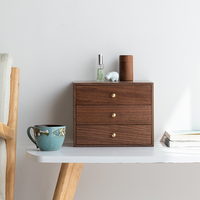 Organisateur de bureau moderne multifonctionnel en bois massif rectangulaire naturel à 3 tiroirs avec finition brillante, coffre de rangement pour la maison et le bureau