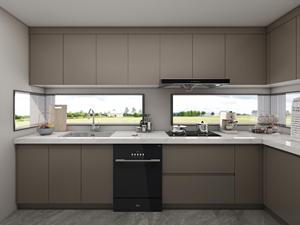 Ensemble d'armoires de cuisine grises modernes avec évier, contreplaqué MDF, panneau de particules avec dosseret en mélamine pour un usage en appartement - Product Image 6