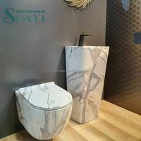 SDAYI Pierre Marbre Design Sans Monture Rinçage Mur Accroché Toilette Bassin P-trap Lavage Rinçage Wc Forme Ronde Toilette Salle De Bains