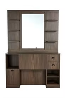 Station de coiffure multifonctionnelle traditionnelle en bois avec miroir et bac à shampoing LED, prix d'usine