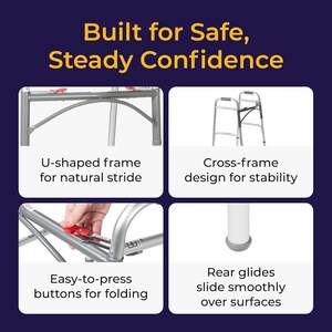 Déambulateur pliant Bliss avec roues de 5 pouces, deux boutons, en aluminium léger, hauteur réglable, capacité de 350 lb, garantie de 2 ans - Product Image 4