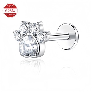 F136 <b>Titanium</b> Cat Paw <b>Stud</b> Earrings With Zircon Claw Setting Animal Shape Fashion Jewelry - Product Image 1