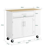 Meuble de rangement autoportant moderne blanc de qualité export avec roulettes, table d'îlot de cuisine roulante avec plan de travail