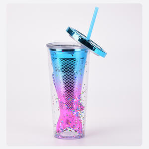 Personalizzato nuovo diamante brillante cristallo rosa borchie bicchiere <span class=keywords><strong>tazza</strong></span> caffè doppio strato plastica paglia Durian <span class=keywords><strong>tazza</strong></span> sirena tazze di succo - Product Image 5