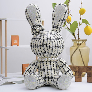 Sıcak satış elmas tavşan kumaş bebek el yapımı hediyeler sevimli uzun kulak dolması lüks kristal çivili Studded peluş Bunny oyuncak - Product Image 5