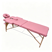 Table de massage professionnelle pliable en 2 sections avec pieds en bois et hauteur réglable pour spa et salon