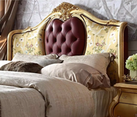 Lit Queen Size Benoge en Tissu Rétro Français 1800x2000mm Style Européen Deluxe Meubles de Maison Doux pour Chambre à Coucher