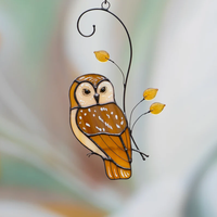 Vitrail personnalisé hibou en or suspendu Art déco Design Style cadeau pour elle Figurine sur support