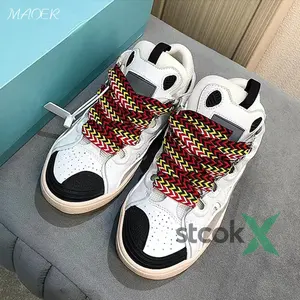 Fashion Double Woven Laces Men Women Luxury Casual Shoes Leather Sneakers Designer Running Trainers WIth Original Box High-End