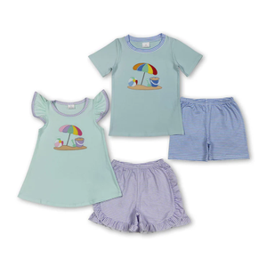 Wholesale Baby Girls Boys Summer Short Sleeve Outfits Beach Umbrella Applique Shorts Sets Kids Clothes for Toddler - Product Image 1