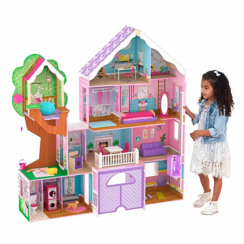 Sang trọng bằng gỗ trẻ em Dollhouse với 34-mảnh phụ kiện, làm việc thang máy và nhà để xe, dễ dàng lắp ráp, vai trò chơi Quà tặng cho các lứa tuổi 3 +