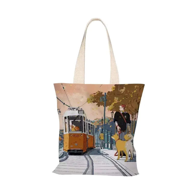 Bolsos de compras portátiles con impresión personalizada para mujer, bolsos de lona de algodón reciclados, bolsos promocionales, bolsos de mano de comestibles a la moda