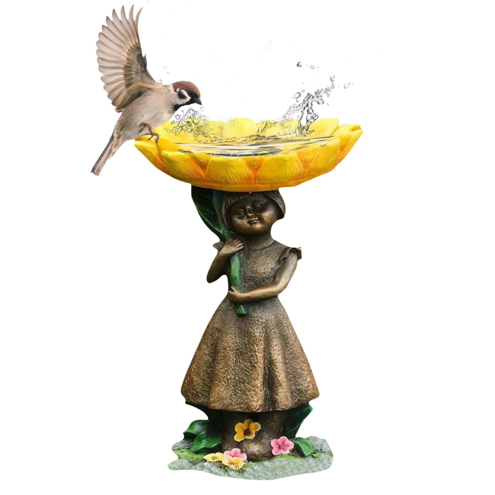 Girl Resin Bird Feeder with Natural Stump Design for Garden and Outdoor Decor, Ideal for Attracting Birds and Enhancing Yard Aesthetics