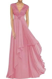 Apliques de encaje Vestidos de Madre de la novia para <span class=keywords><strong>boda</strong></span> Cuello en V Gasa larga Baile de graduación Vestidos de fiesta de noche formales Invitados Vestidos de madre - Product Image 5