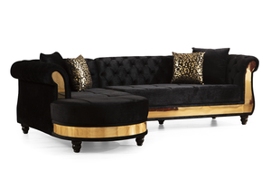 Gold Detailed Tufted Velvet Convertible Sectional Set with L-Shape Design for Living Room in Black - Product Image 6