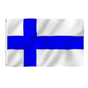 Kustom 90X150Cm 3X5 Kaki 100% Poliester Dalam Ruangan Luar Ruangan Bendera Negara Nasional Finlandia