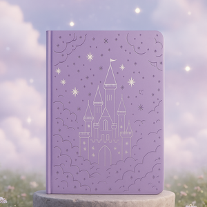 Cuaderno de Fantasía con Diseño de Castillo y Estrellas en Relieve Morado, Estampado en Lámina Plateada, Cubierta de Cuero PU con Esquinas Redondeadas - Product Image 1