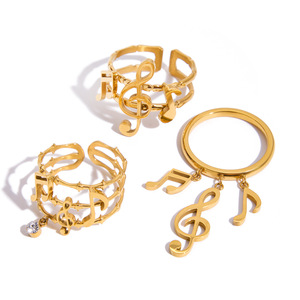 Bague réglable à double couche en forme de note de musique, bijoux en or, cadeau unisexe - Product Image 5