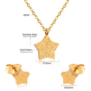 Children Gold Girls Pendant <b>Kids</b> Star Gold Plated Cutting Necklace Earring <b>Jewelry</b> Set - Product Image 3