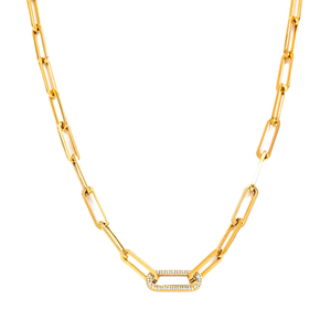 Collar con Colgante Minimalista de Eslabones Chapado en Oro 18K y Plata, Diseño Geométrico de Clip con Cierre de Mosquetón y Circonitas Grandes, Estilo INS - Product Image 4