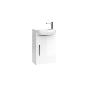 Mueble de Baño VECO Contemporáneo que Ahorra Espacio, Blanco Brillante, con Lavabo de Cerámica de 45 cm, Mueble de Almacenamiento - Product Image 1