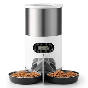 Pet Food Dispenser Automatic for Cat with Two-Way Splitter and Double Bowls Automatic Dog Feeder