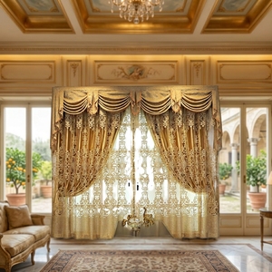 <span class=keywords><strong>Tende</strong></span> Oscuranti in <span class=keywords><strong>Pizzo</strong></span> Jacquard Europeo per Soggiorno e Camera da Letto, <span class=keywords><strong>Tende</strong></span> Dorate di Lusso per Finestre, Decorazione Casa - Product Image 1