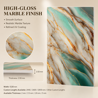 Panneau mural en PVC brillant MORLENX vert émeraude or blanc onyx marbre UV pour la décoration de villas et d'hôtels de luxe