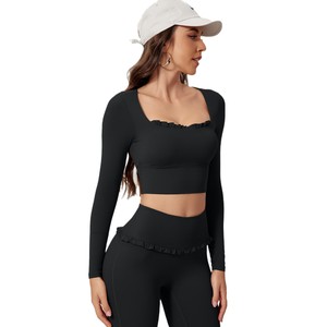 Conjunto de Yoga Personalizado Under <span class=keywords><strong>Lulu</strong></span> con Cuello Cuadrado, Sensación de Segunda Piel, 2 Piezas, Ropa Deportiva para Mujer, Leggings de Cintura Alta Oeko-Tex - Product Image 4