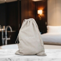 Sacs à linge classiques en lin naturel, sacs à cordon luxueux brodés 43x54cm pour le rangement des chambres d'hôtel, prix d'usine