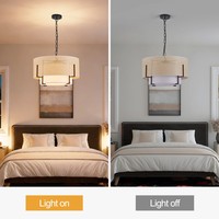 Suspension Moderne Simple et Luxueuse à 2 Niveaux en Tissu Tressé, Base Métallique Noire E26, Chaîne Réglable, Luminaire Suspendu Moyen